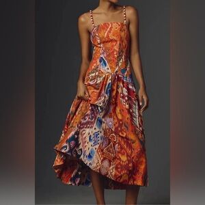 FarmRio Sleeveless Orange Multicolor Printed Maxi Dress size large